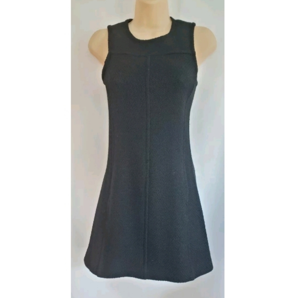 Womens Theory Black Sleeveless Textured Wool Dress Center Front Seam Size 0